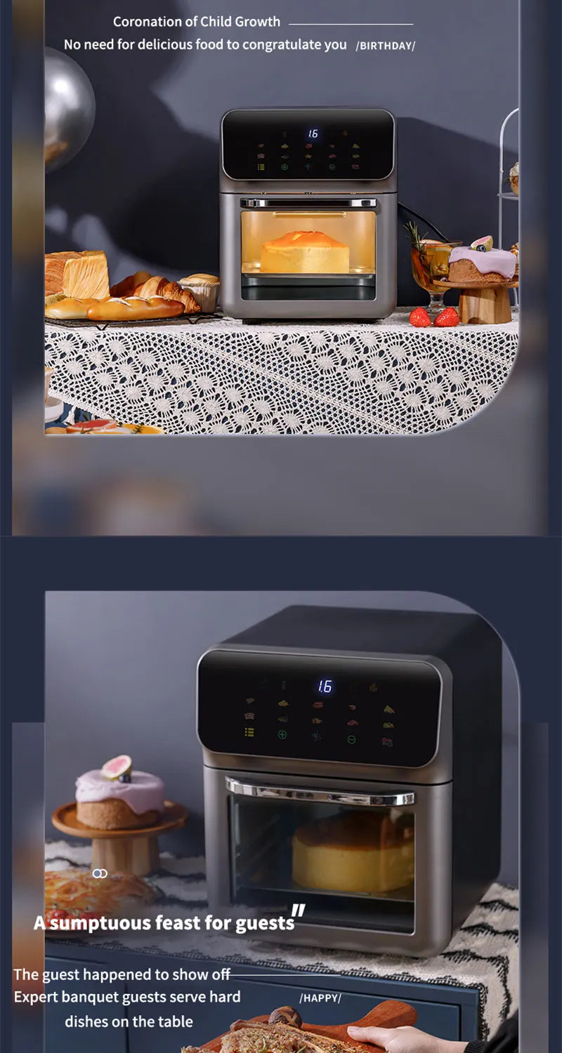 Air Fryers, 10L Large Capacity Electric Oil-free Automatic Household Kitchen 360°Baking Convection Oven Deep Fryer without Oil