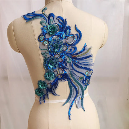 Prom dress lace, Blue Frence Fabric Lace Trimmings Sequins Patches Designs Appliques For Prom Ball Gown Wedding Dress Costumes Diy Party