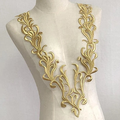 Gold Flower Lace Fabric Trim Ribbon Neckline Collar Embroidered Applique Sewing Craft Wedding Dress Clothes New