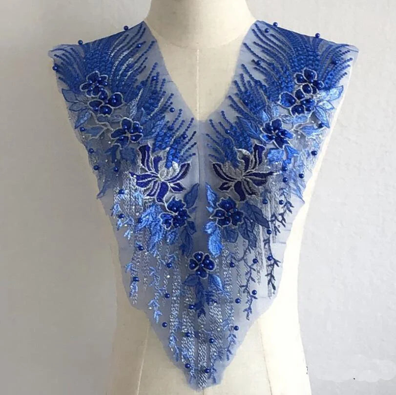 Prom dress lace, Blue Frence Fabric Lace Trimmings Sequins Patches Designs Appliques For Prom Ball Gown Wedding Dress Costumes Diy Party