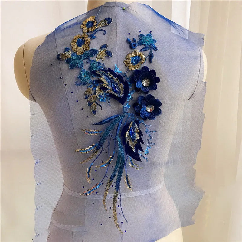 Prom dress lace, Blue Frence Fabric Lace Trimmings Sequins Patches Designs Appliques For Prom Ball Gown Wedding Dress Costumes Diy Party