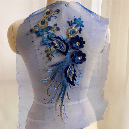 Prom dress lace, Blue Frence Fabric Lace Trimmings Sequins Patches Designs Appliques For Prom Ball Gown Wedding Dress Costumes Diy Party