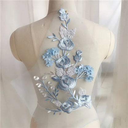 Prom dress lace, Blue Frence Fabric Lace Trimmings Sequins Patches Designs Appliques For Prom Ball Gown Wedding Dress Costumes Diy Party