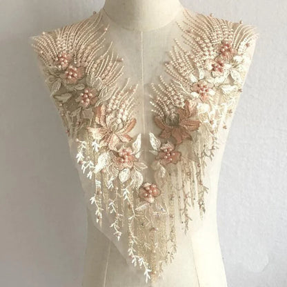 Gold Flower Lace Fabric Trim Ribbon Neckline Collar Embroidered Applique Sewing Craft Wedding Dress Clothes New