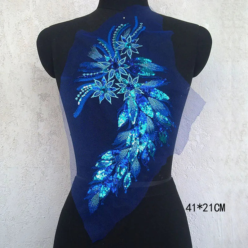 Prom dress lace, Blue Frence Fabric Lace Trimmings Sequins Patches Designs Appliques For Prom Ball Gown Wedding Dress Costumes Diy Party