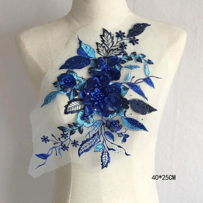 Prom dress lace, Blue Frence Fabric Lace Trimmings Sequins Patches Designs Appliques For Prom Ball Gown Wedding Dress Costumes Diy Party