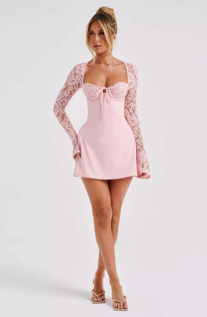 Elsa Fashion New Arrival Ins Sexy Silm Sexy Hip Skirt Lace Long Sleeves Special-Interest Design Dress Women