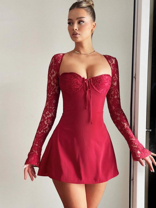 Silm Sexy Hip Skirt Lace Long Sleeves