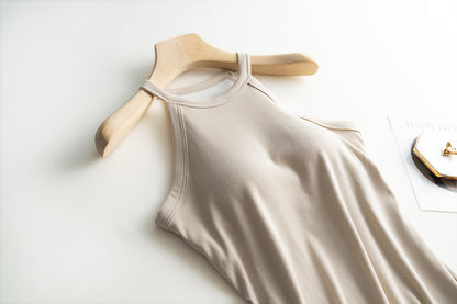 Halter Neck Off-shoulder Camisole Tops Basic Solid Women T shirts Tees Summer Female Tanks Sleeveless With Chest Pad