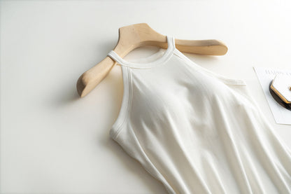 Halter Neck Off-shoulder Camisole Tops Basic Solid Women T shirts Tees Summer Female Tanks Sleeveless With Chest Pad