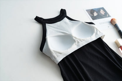 Halter Neck Off-shoulder Camisole Tops Basic Solid Women T shirts Tees Summer Female Tanks Sleeveless With Chest Pad