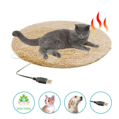 Electric Usb Mat Constant Temperature Pet Bed Blanket Puppy Heater Portable Cat Winter Sleep Roud Cushion Dog Heating Plush Pad