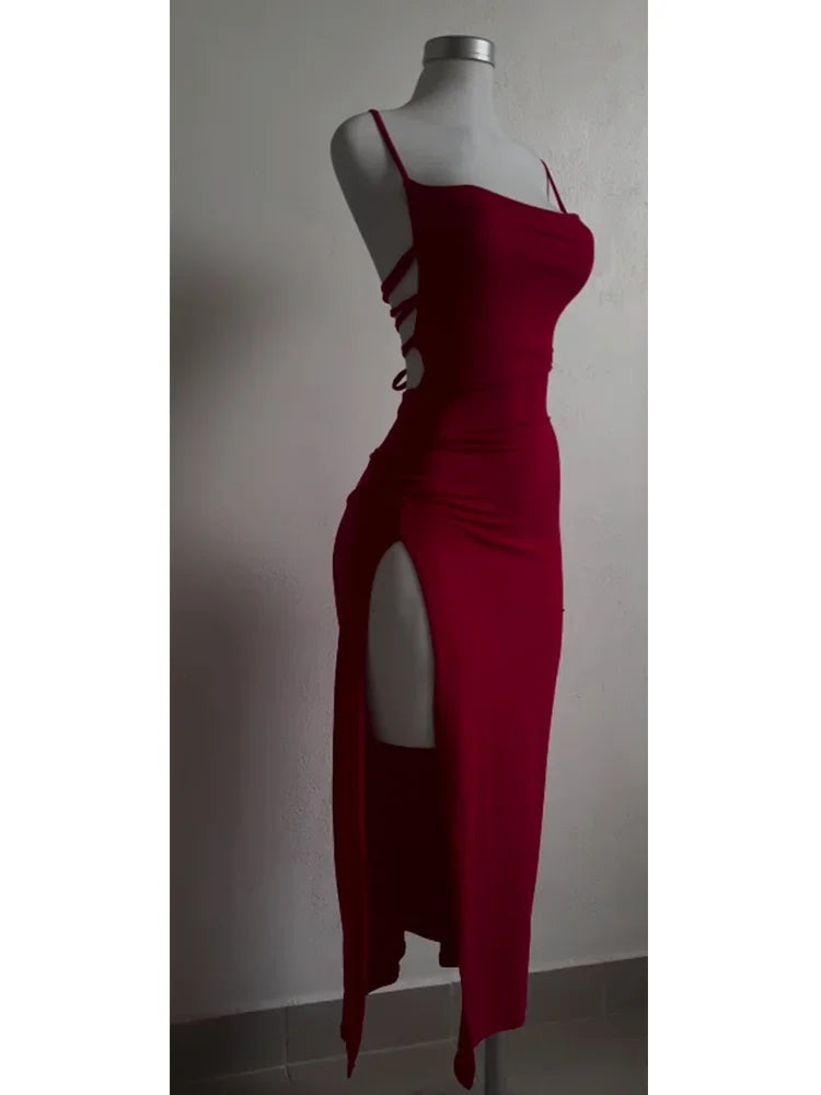 2025 Explosive New Dress Summer High Sensibility Halter Strap Spice Girl Bag Hip Dress Sexy Women's Red Dress Club Black Dress