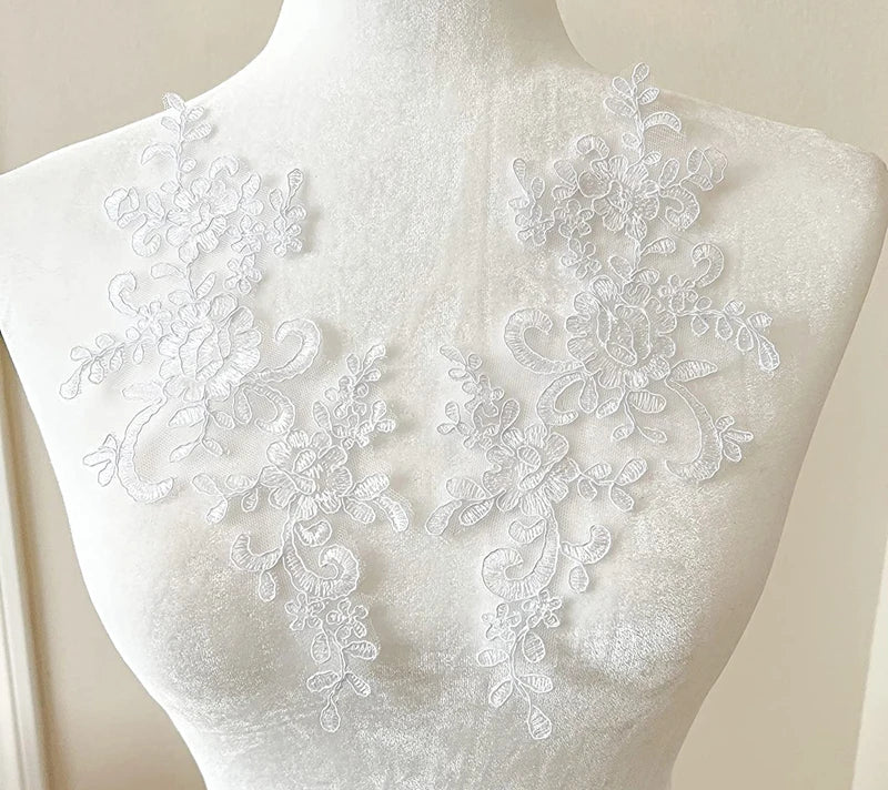 Lace, 1 Pair Flower Sew Wedding Lace Patches Embroidery Applique Repair For Wedding Dresses 25*12cm