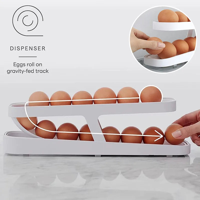 Automatic Rolling Egg Holder Rack Fridge Storage Box Egg Container Kitchen Refrigerator Egg Dispenser Fridge Organizer Dropship