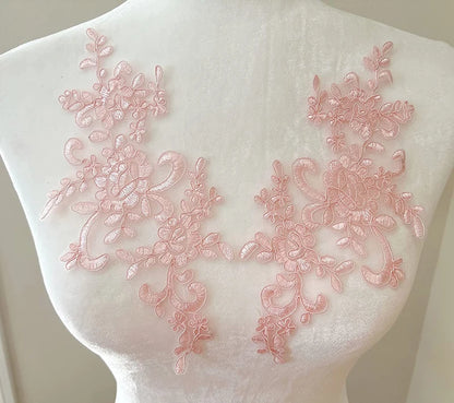 Lace, 1 Pair Flower Sew Wedding Lace Patches Embroidery Applique Repair For Wedding Dresses 25*12cm