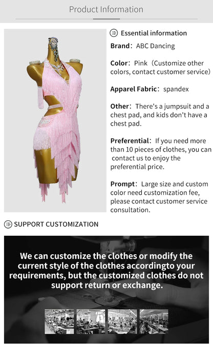 Dance Dress, 2025 Latin Sexy Professional Women Ballroom Party Prom Short Skirt Girls Samba Line Sport Stage Wear Fringed Clothes