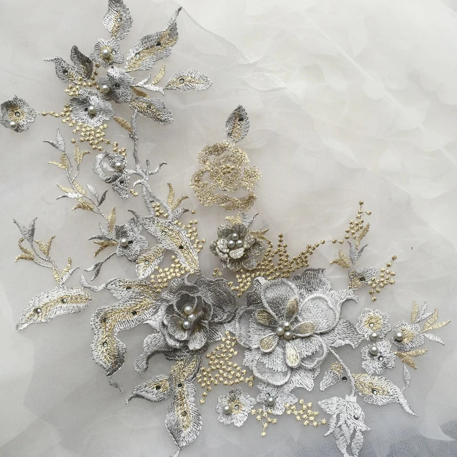 Lace, 3D Embroidered Sewing On Patches For Clothing Flower Lace Patch Wedding Party Gown Bridal Dress Fabric Appliques DIY Repair