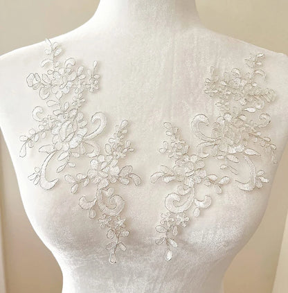 Lace, 1 Pair Flower Sew Wedding Lace Patches Embroidery Applique Repair For Wedding Dresses 25*12cm