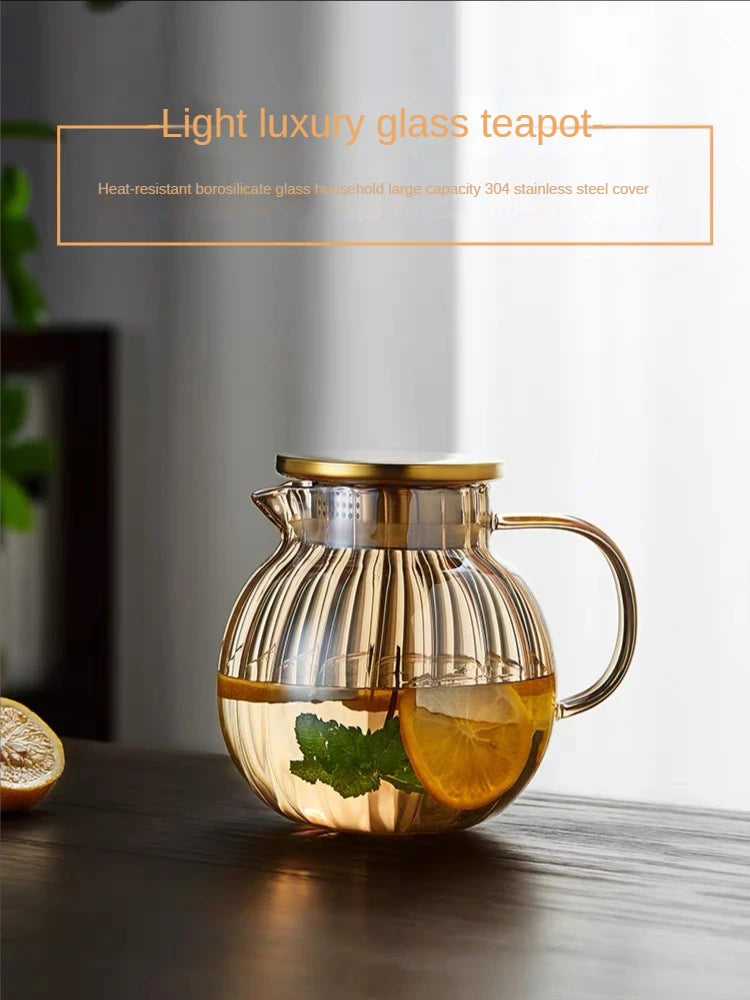 Coffee Teapot, Glass Kettle Pots Teapot Kawaii Color Pumpkin Thermal Water Bottle 1000ml with Cup Moka Pot Home Appliance Kitchen Accessories