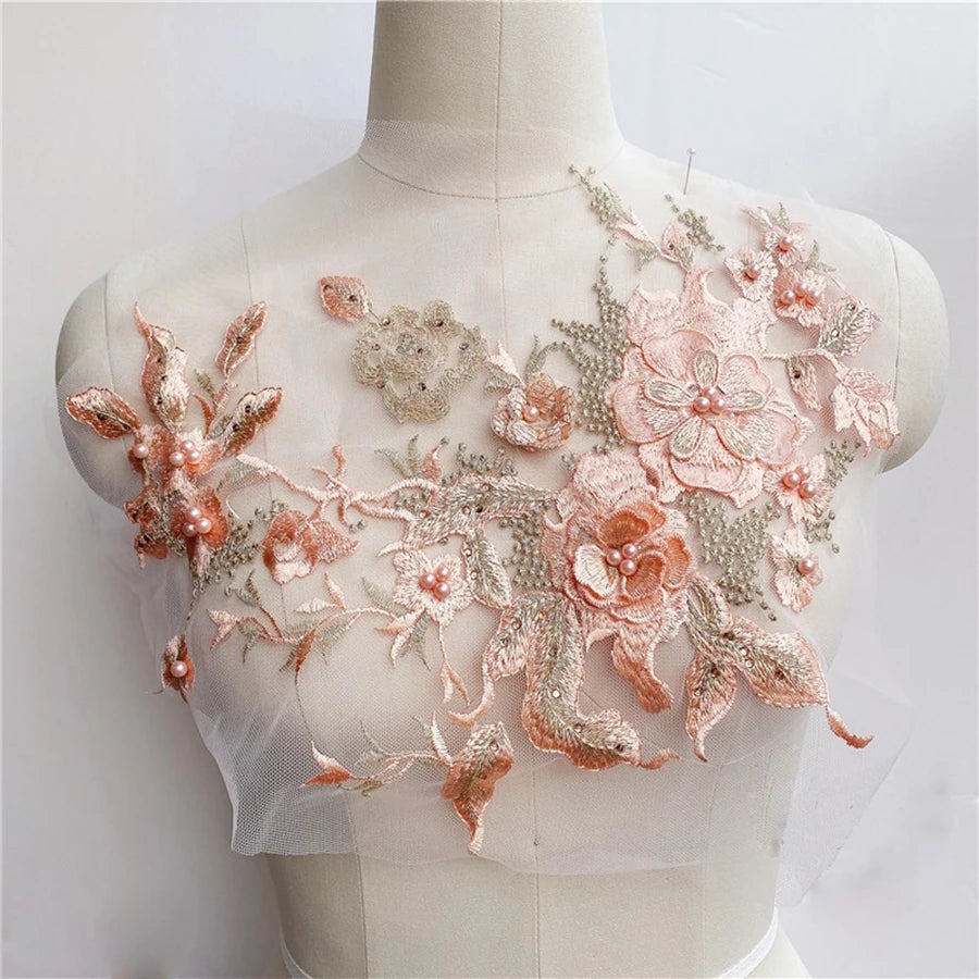 Lace, 3D Embroidered Sewing On Patches For Clothing Flower Lace Patch Wedding Party Gown Bridal Dress Fabric Appliques DIY Repair