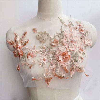 Lace, 3D Embroidered Sewing On Patches For Clothing Flower Lace Patch Wedding Party Gown Bridal Dress Fabric Appliques DIY Repair