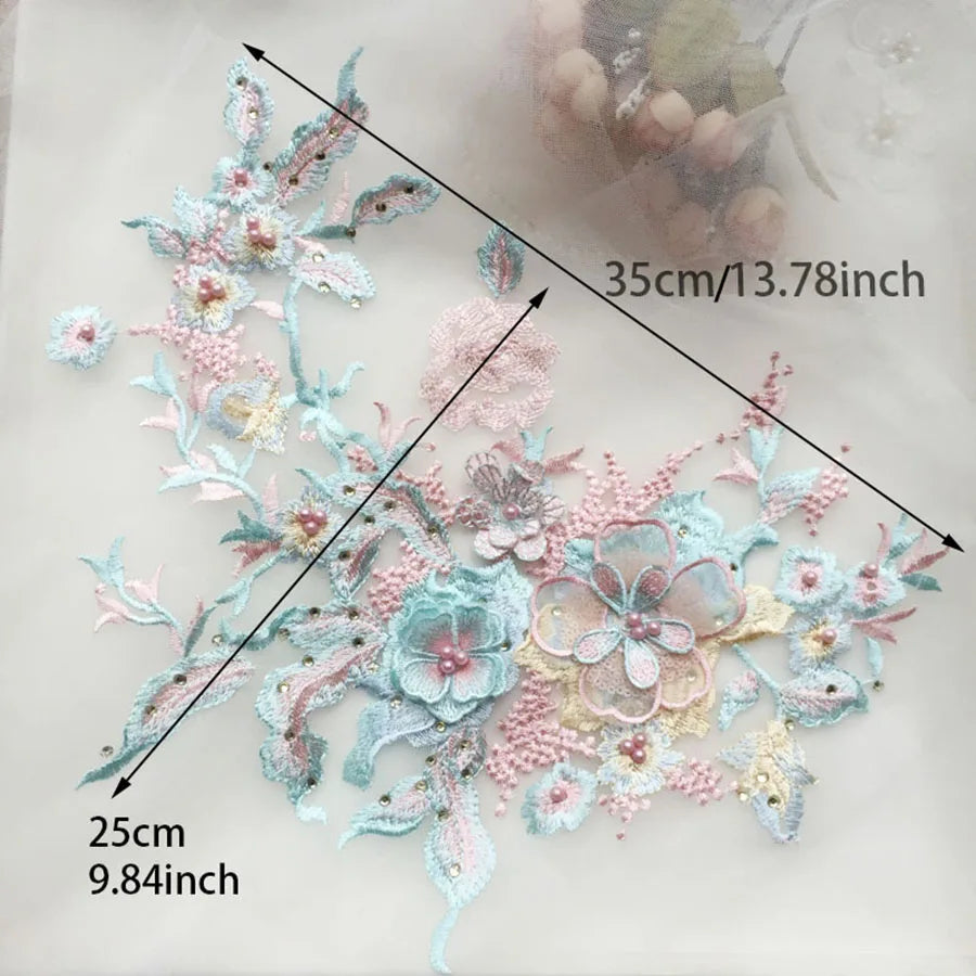 Lace, 3D Embroidered Sewing On Patches For Clothing Flower Lace Patch Wedding Party Gown Bridal Dress Fabric Appliques DIY Repair