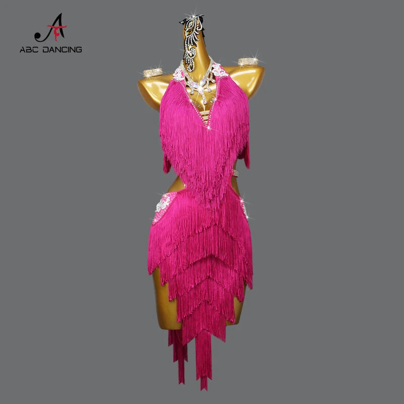 Dance Dress, 2025 Latin Sexy Professional Women Ballroom Party Prom Short Skirt Girls Samba Line Sport Stage Wear Fringed Clothes