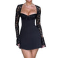 Women’s Elegant Bodycon Mini Dress Lace Long Sleeve White Dress for Spring Summer Low Cut Back Tie Dress Tunic Dress Party Wear