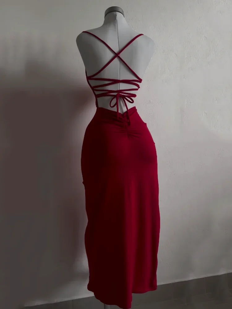 2025 Explosive New Dress Summer High Sensibility Halter Strap Spice Girl Bag Hip Dress Sexy Women's Red Dress Club Black Dress