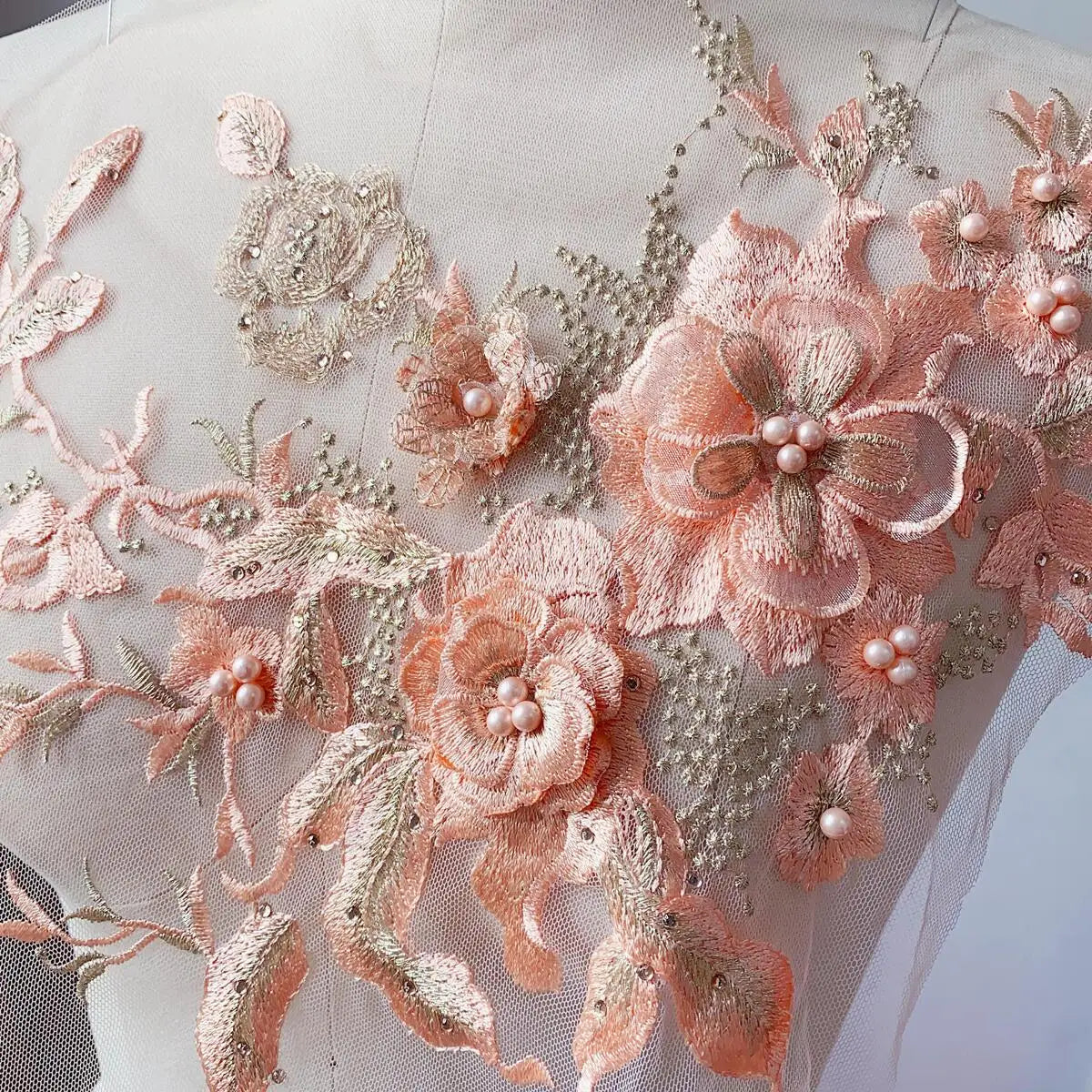 Lace, 3D Embroidered Sewing On Patches For Clothing Flower Lace Patch Wedding Party Gown Bridal Dress Fabric Appliques DIY Repair
