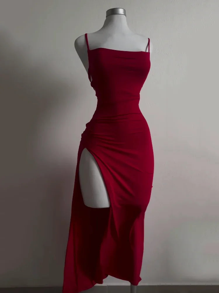 2025 Explosive New Dress Summer High Sensibility Halter Strap Spice Girl Bag Hip Dress Sexy Women's Red Dress Club Black Dress
