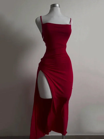 2025 Explosive New Dress Summer High Sensibility Halter Strap Spice Girl Bag Hip Dress Sexy Women's Red Dress Club Black Dress