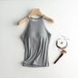 Halter Neck Off-shoulder Camisole Tops Basic Solid Women T shirts Tees Summer Female Tanks Sleeveless With Chest Pad