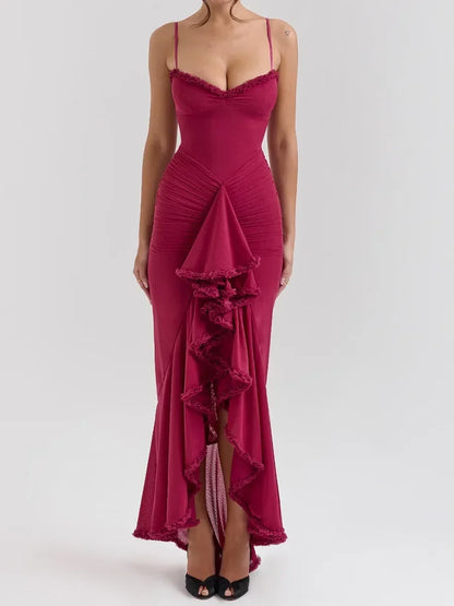 Maxi Gown, Suninheart Irregular Mesh Party Dress 2024 New Arrivals Spaghetti Strap Bodycon Dress Fashion Ruched