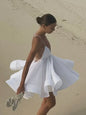 Elegant Chiffon Pleated Off Shoulder Women Sling Dress Fashion Lace Up Backless High Waist A-line Mini Dresses Lady Beach Robes