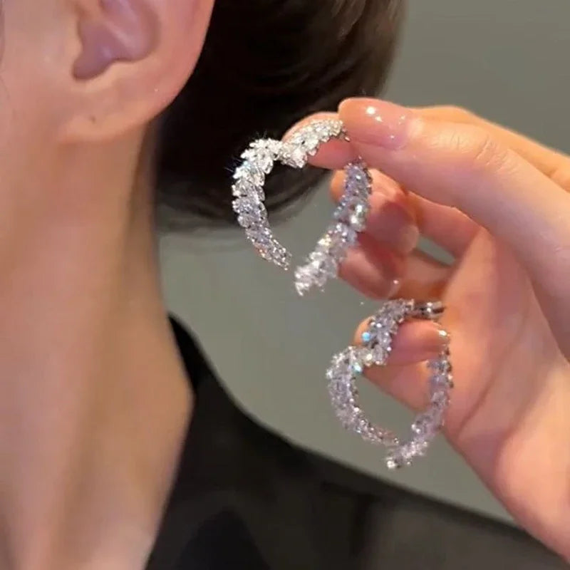 Luxury Earrings Shiny Zircon Fashion Personality Party Charm Jewelry Wheat Leaf Earring for Women Girls Valentine's Day Gift