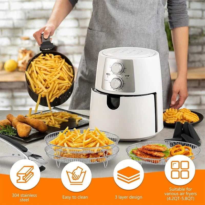 Air Fryer 3-layers Rack Stackable Grilling 304 Stainless Steel Airfryer Oven Grill Steamer Cooker Kitchen Gadgets Cooking Tools