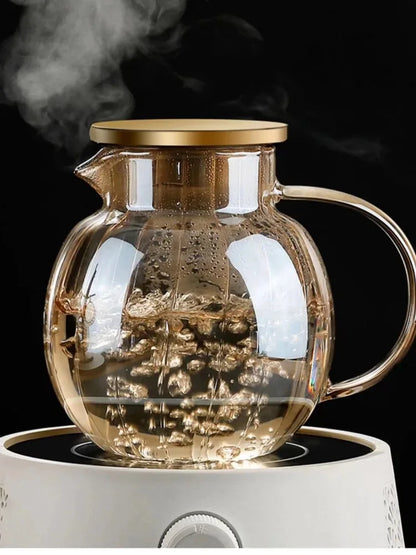 Coffee Teapot, Glass Kettle Pots Teapot Kawaii Color Pumpkin Thermal Water Bottle 1000ml with Cup Moka Pot Home Appliance Kitchen Accessories
