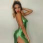 Mini Dress, Sexy Bodycon for Women Bling Glitter Evening Prom Women Halter Side Slit Backless Party Club Summer Clothes