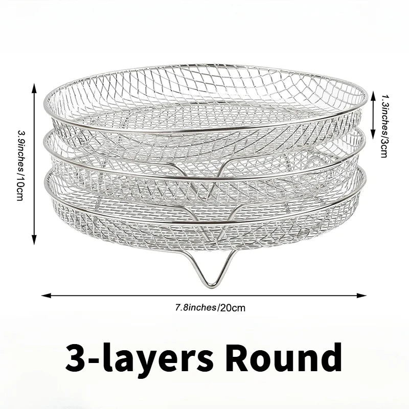 Air Fryer 3-layers Rack Stackable Grilling 304 Stainless Steel Airfryer Oven Grill Steamer Cooker Kitchen Gadgets Cooking Tools
