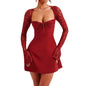 Women’s Elegant Bodycon Mini Dress Lace Long Sleeve White Dress for Spring Summer Low Cut Back Tie Dress Tunic Dress Party Wear
