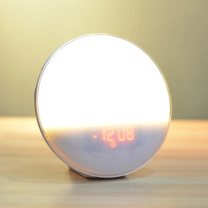 Alarm Clock, Wake Up Alarm Clock Light with Sunrise/Sunset Simulation Dual Alarms FM Radio Nightlight 7 Colors Natural Sounds Snooze