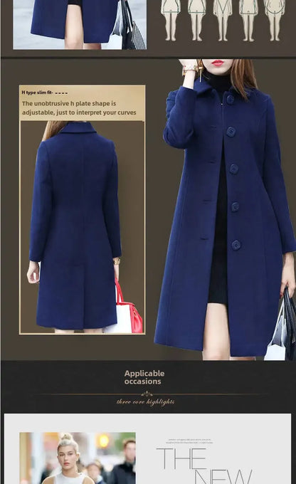 Women's Medium-Length Woolen Overcoat 2024 Autumn Winter New Style Plus Sizes Slimming Effect Smooths Your Silhouette Woolen Jac