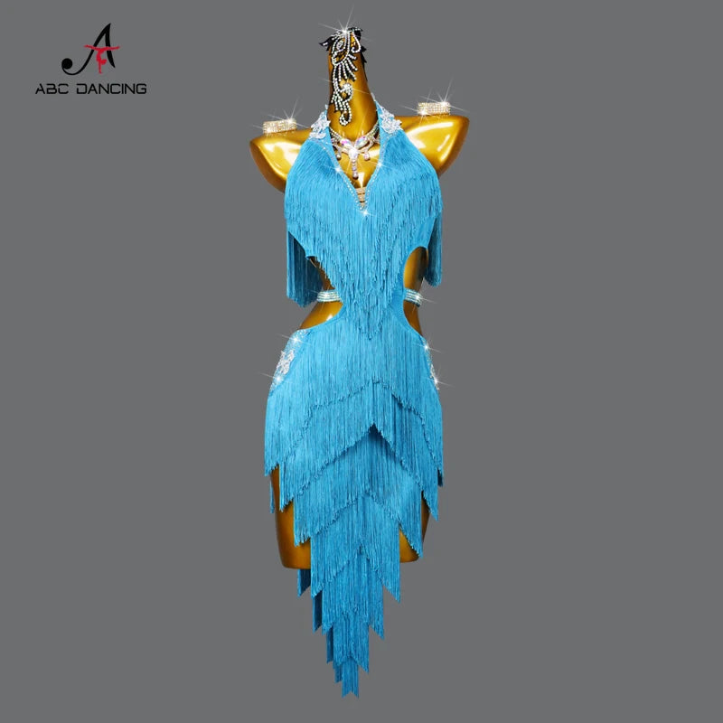 Dance Dress, 2025 Latin Sexy Professional Women Ballroom Party Prom Short Skirt Girls Samba Line Sport Stage Wear Fringed Clothes