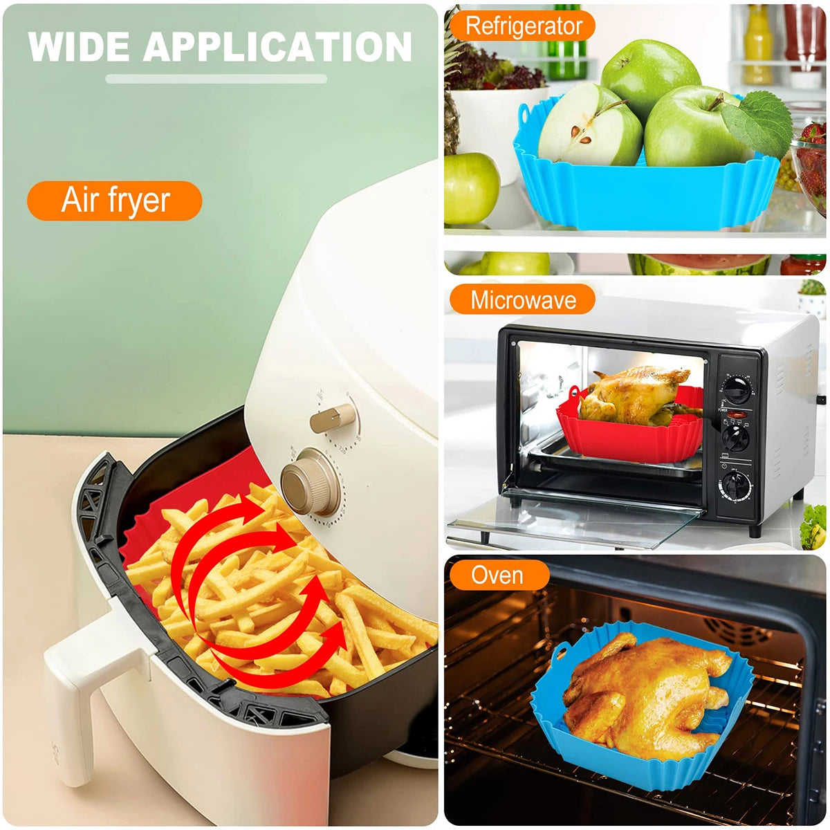Air Fryer Inserts, Square Silicone, Air Fryer Pot, Air Fryer Liners, Reusable, Air Fryer Accessories, Oven Microwave Accessories