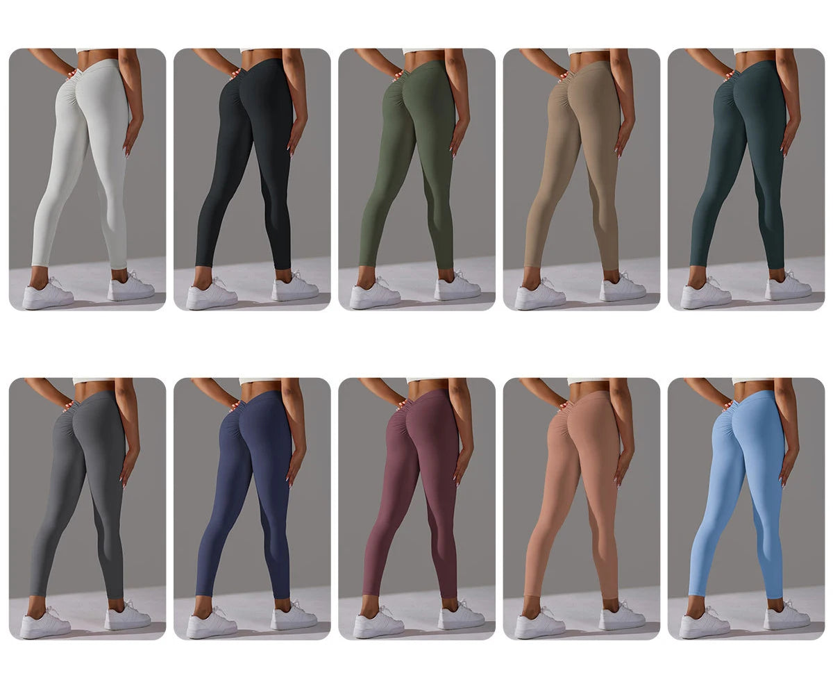 Women Fitness Leggings Workout Gym Running Scrunch Leggings Sexy Back V High Waist Trousers Jogging