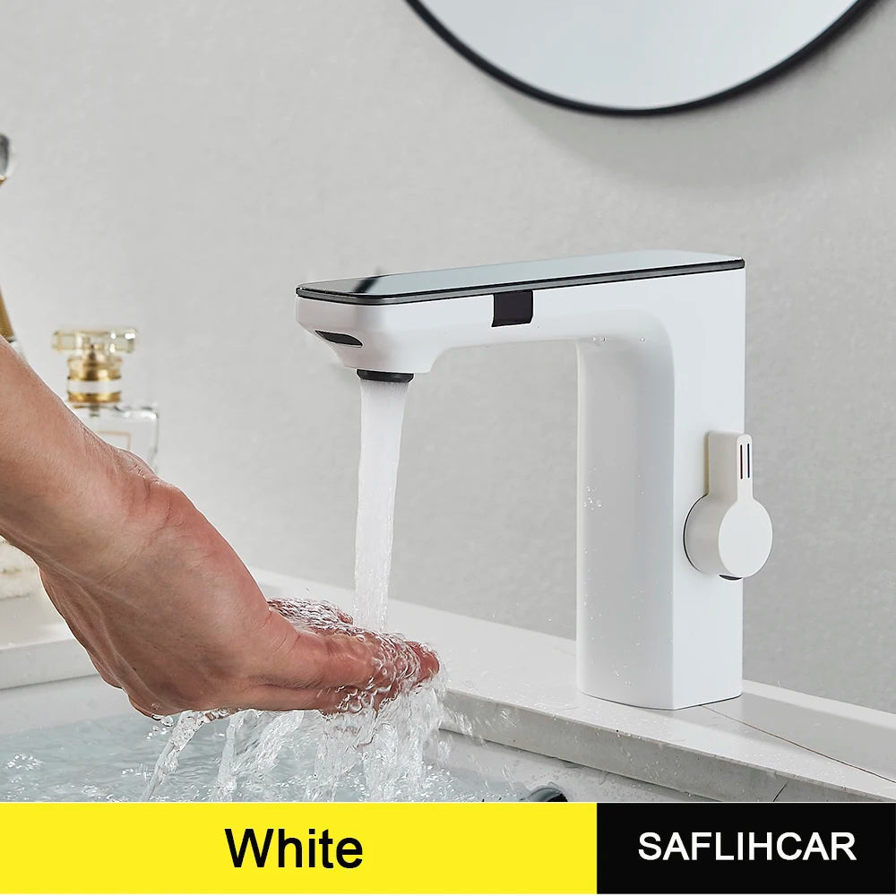 New Gray Smart Daul Sensor Bathroom Basin Faucet Hot Cold Water Mixer Deck Mount  Bathroom Sink Faucet
