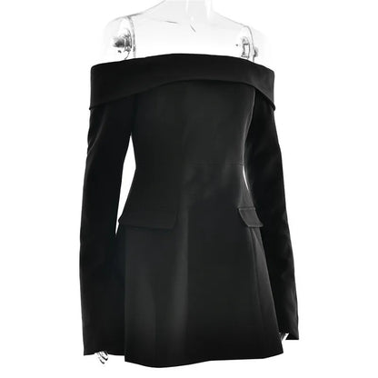 Mozision Off-shoulder Long Sleeve Sexy Mini Dress For Women Two Pocket Strapless Backless A-line Club Party Sexy Dress Elegant