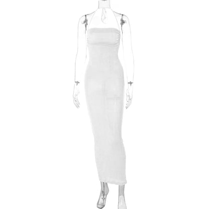 Backless Sleeveless, Swing Collar Drawstrings Hollow Out Slit Sexy Maxi Prom Dress 2023 Summer Women Party Y2K Robe